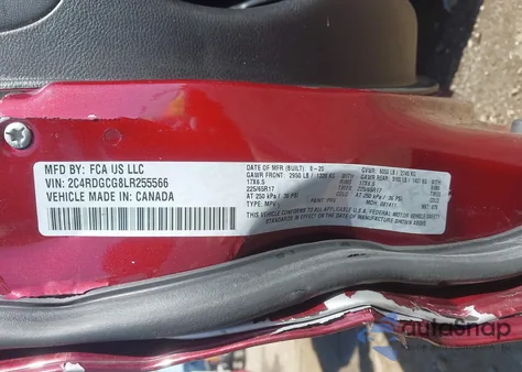 2020 Dodge Grand Caravan Sxt z USA, uszkodzony, nr VIN 2C4RDGCG8LR255566